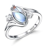 Adramata Silber 925 Damen Mondstein Ring - Solitaire Edelstein Glänzender Fingerring Handgefertigter Statement Vintage Daumenring für Damen