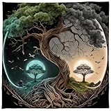 Qsvbeeqj Tischdecke mit Motiv 'Bäume des Lebens', Motiv: Tarots, Karte, Altäre, Astrologie, Wahrsagungen, quadratisch, Wandteppich, Heimdekoration
