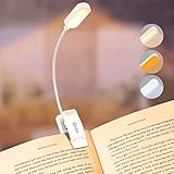 Gritin Leselampe Buch Klemme, USB C Wiederaufladbare Buchlampe mit 16 LEDs, 3 Farbtemperatur Modi (Weiß/Bernstein/Gemischt), Stufenlose Helligkeit Klemmlampe für Nachtlesen ins Bett - Weiß