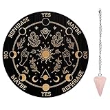 AHANDMAKER Pendelbrett-Set, Holz-Wahrsagetafel Für Metaphysische Nachrichten Mit Kristallpendel-Halskette Für Hexerei, Wicca-Altar-Zubehör-Set, Kristall & Sonne & Hand