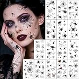 Halloween Tattoo Gesicht, 10 Blätter Temporäre Schwarz Spinnen Tattoos, Gesichtstattoo Spinnweben Klebetattoos für Halloween Kostüm Damen Masquerade Karneval Party