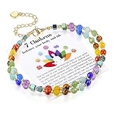GEHECRST 7 Chakra Armband Wickelarmband Heilsteine Armband Edelstein Perlenarmband Mehrschichtiges Armbänder einstellbare Armbänder Glücksarmband Healing Reiki Energietherapie Glückbringen Talisman