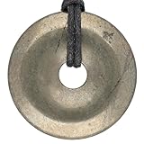 Lebensquelle Plus Pyrit Edelstein Donut | Ø 40 mm Anhänger + Baumwollband | Edelstein Anhänger | Echte Heilsteinkette inkl. Band