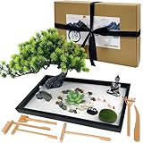 LuXianYS Zen Garten Set12x8 Zoll, Mini Meditation Rock und Sand Garden, Japanisches Zen Sand Garten Miniatur Geschenk Set, Japanisches-Ornament für den Schreibtisch