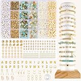 MAYOKIAAR Natürliche Perlen Edelstein Perlen Kit, Naturstein Perlen mit Holzperlen,Geeignet für DIY Mode Perlenarmbänder Herstellung Kits, Partys, Weihnachten