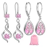2 Paar Rosa Damenohrringe Mit 1 Rosa Aufbewahrungstasche, Damen-Ohrhänger, Diamantohrringe, Kristallohrringe, Rosa Schmuck
