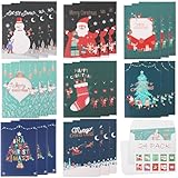 KIKISML 24 Stück Weihnachtskarten Set mit Umschlag Aufklebern, Weihnachts Klappkarten, Kraftpapier Weihnachtskarte Xmas Postkarten für deine Weihnachtsgrüße