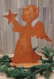 Generisch NEU !! Engel mit Stern 31 cm hoch aus Metall in angesagtem Edelrost Rost Weihnachten Deko Flügel Advent Trauer Beerdigung Weihnachtsdeko Fensterschmuck Deko