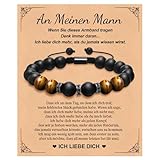 XUANPAI Tigerauge Armband für Männer, 10mm Naturstein Armband Yoga Perlen Achat Elastische Armbänder Herren Armbänder Set Geburtstagsgeschenk für Männer Papa-Sohn-Ehemann-Freund (Mann)