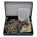 Taschen Pendel Set Messing Pendel mit Schrauböffnung Pendelboard 7 Chakra Edelsteine in Geschenkbox | Metaphysik Esoterik Hexerei