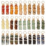 PH PandaHall 30 Stück Naturstein Anhänger 15 Stile Säulen Kristall Anhänger Quarz Edelstein Anhänger Edelstein Anhänger Kupferdraht Wickel Anhänger Für Die Herstellung von Halsketten Und Schmuck 21mm