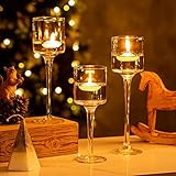 Inweder Teelichthalter kerzenständer kerzenhalter Glas - 3er-Set Kerzenständern Passend Säule und Schwimmende Kerzen Stabkerzenhalter Klarglas Teelicht Halter für Weihnachtsdeko Deko Wohnzimmer