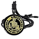 KYEYGWO Wassermann Runde Sternbild Anhänger mit Einstellbare Nylon Seil, Unisex Obsidian Sternzeichen Halskette Stein Amulett Segen Schmuck für Horoskop Astrologie