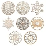 Tiamu 8 Pack Blume des Lebens Untersetzer, 14cm Untersetzer Kork, Heilige Geometrie DIY Wandkunst Set, Mandala Meditation Chakra Holz Wandskulptur für Meditation, Yoga und Heimdekoration