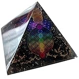 CHONIT Orgonit Pyramide, Chakra-Mix bunt mit Symbol Blume des Lebens, Schutz, klein mit Bergkristall als Deko für zu Hause (Schwarz-Lila)