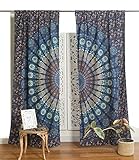 Popular Handicrafts Bedruckte Vorhänge, indischer Hippie-, Bohemian-Stil, schöner Pfauen-Mandala-Vorhang, Paneele, Blaue Tar-