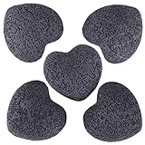 rockcloud Schwarzer Lavastein in Herzform, Taschensteine, gefärbte Lavasteine, Aromatherapie, ätherisches Öl, Diffusor-Set, 4,3 cm, 5 Stück