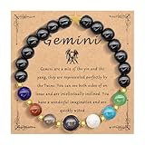 HMOOY Sternzeichen Naturstein-Armband für Männer Frauen, 12 Konstellation echte 8mm große Natursteinperlen und Kristall Himmels Astrologie Schmuck Aufmunternde Motivationsgeschenke (Zwillinge)
