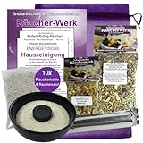 Räuchern GEGEN Negative Energie 7-TLG Set energetische HAUSREINIGUNG mit RÄUCHERMISCHUNG + WEIHRAUCH & MYRRHE, Räucherschale, Räucherkohle, Räucheranleitung, Täschchen - 10 x räuchern. 81194-S