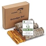 rooted.® Premium Räucher-Set [Bio-QUALITÄT] | 3 Bündel kalifornischer Salbei + 3 Palo Santo Räucherholz [100% NATURREIN] | Traditionelles Räucherwerk | 100% kontrollierte und nachhaltige Ernte