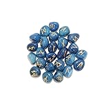 KULIA Runensteine-Set 25-teilig Heilsteine Meditationszubehör Vastu Wohndeko Feng Shui Blauer Onyx Hexenset Trommelstein handgeschnitzter Kristall Wikinger-Runen für Anfänger