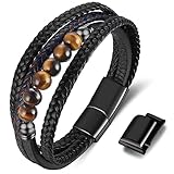 Gkmamrg Armband Herren Leder Geschenke für Männer - Lederarmband Naturstein Tigerauge Stein Perlenarmband Männer Armband