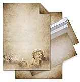 Logbuch-Verlag Weihnachtspapier Engel Set für Weihnachtsgrüße: 12 Blatt vintage Weihnachtsbriefpapier + 10 Umschläge - vintage Briefpapier DIN A4 beige natur