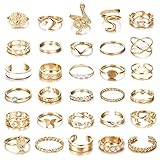 CASSIECA 30PCS Vintage Gold Knuckle Ringe Set Boho Schmetterlings Schlange Stapelbare Fingerringe für Frauen und Mädchen Silberne Midi Ringe