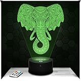 Lampephoto.fr - Elefant Tier geometrisches Mandala 3D Lampe, Touch Nachtlicht, 3D Led Illusion Geschenkidee Weihnachten Geburtstag Junge und Mädchen, Dekoration Kinder und Erwachsenenzimmer