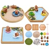 WEBEEDY 3 Set Mini Capybara Zen Garten Kit Miniatur Tierhaus Büro Tisch Sandbox Set DIY Sand Garten Tablett Kit Für Zuhause Entspannung Und Meditation