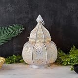 Marrakesch Lampe und Laterne in einem aus Metall 30 cm groß | Tischlampe Windlicht Mahana Weiss als Orientalische Dekoration