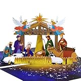 Magic Ants 3D Pop-Up Weihnachtskarte mit Darstellung der Weihnachtsgeschichte, Krippe mit Jesus, Maria, Josef, Heilige Drei Könige, Engel, Schafe, Weihnachtskarte für Familie und religiöse Grüße