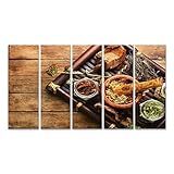 islandburner Bild auf Leinwand Heilkräuter Set Heilpflanzen auf Holz Tablett küchenbilder Esoterik Heilpraktike Bilder Wandbilder Poster BWNL-5P