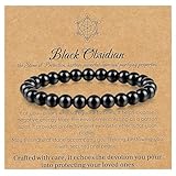Emibele Obsidian-Armband, natürliches Obsidian-Kristall-Chakra-Armband für positive Energie, Spiritueller Kristall-Schmuck, 8mm runde Perle, Schutzsteine, Schmuck, Geschenke für Frauen, Männer,Schwarz