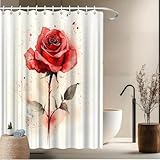 Duschvorhang mit Aquarell-Rosen, Spritzeffekt, lichtbeständiges Polyester, mit Haken, perfekt für die Badezimmerdekoration 182x182cm/72x72in(WxH)
