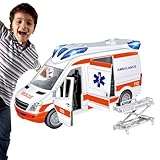 Krankenwagen Spielzeug Mit Licht & Sound, Medical Responder, Rettungswagen Mit Trage, Viele Funktionen, Originalgetreues Spielzeugauto, Heckklappe Zum Öffnen, Für Kinder Im Alter Von 3-8 Jahren