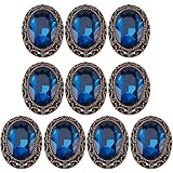GORGECRAFT 10Stk Ganz Oval Geschliffene Blaue Zirkon-Strasssteine Im Vintage-Stil Kupfer Hohler Metallschaft Nähmantelknöpfe Geschliffene Strasssteine Für Uniformen Anzüge Blazer Mäntel 25mm x 20mm