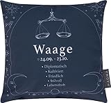 Minikissen Sternzeichen Astrologie 25x25cm Eigenschaften Motiv Geschenk Mitbringsel beidseitig Bedruckt Füllkissen (Waage)
