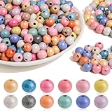 I LOVE MOM Holzperlen zum Auffädeln 300 Stück Runde Holzperlen Bunt Groß 10 mm Holzkugeln mit Loch Kinder für DIY Schmuckherstellung Armbänder Halsketten (10mm Perlmutt)