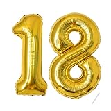 Geburtstag zahlen luftballon 18 jahre | Folienballon Gold- Folienballon in 40'-101cm Geburtstagsdeko - Ballon Zahl Deko zum Geburtstag fliegt mit Helium für Männer Frauen 18.Geburtstagsparty Jubiläum