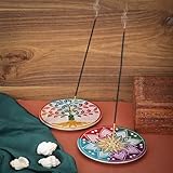 Ajuny Handgefertigte Räucherstäbchenhalter aus Marmor mit Lebensbaum & Blumenschnitzerei – Perfekter Räucherturm zum Verschenken Heim und Küchendekor Aschefänger Räuchergefäß – 5 Zoll, 2er-Set