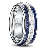 TUNGSTORY 8mm Herren Silber Wolfram Ehering Eingelegt mit Imitation Meteorite und Blue Lapis Lazuli Komfort Fit Größe 70(22.3)