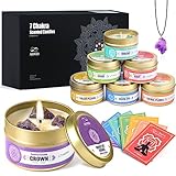 AOOVOO Chakra Kerze mit Heilkristallen - 7 Chakra-Kristall-Set, Spirituelle Geschenke für Frauen, Kristalle und Heilsteine Set, Soja-Wachs-Kerzen