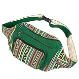 Freakmandu Umweltfreundliche Bauchtasche im Boho-Hippie-Stil, Hanftasche, zum Wandern, Laufen, Joggen, Weiß, Grün mix, Adjustable Size, Hüfttaschen