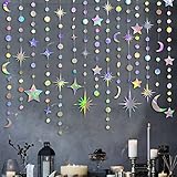 Schillernde Stern-Mond-Kreis-Punkt-Girlande-Party-Dekorations-Set Hängende Halbmond und Twinkle Little Star Streamer Banner für Kinder Erster Geburtstag Ramadan EID Mubarak deko (Iridescent Star Moon)