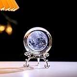 3D-Kristallkugel mit silberverkleidetem Blütenständer 60mm 3D schnitzerei Mond Kristallkugel Ornament Moon Ball Glaskugel lasergravierte Moon-Kugel mit Ständer