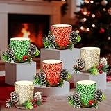 Spetsbst Teelichthalter Weihnachten Glas 12er-Set Klein Kerzenhalter Glas mit Weihnachtskranz für Weihnachtstisch Deko Teelichtgläser Votivkerzenhalter für Wohnzimmer Hochzeit Fensterbank Deco