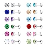 Dochais 12 Paar Edelstahl Ohrstecker Set für Damen Herren Ohrstecker Silber Klein Ohrringe Stecker Bunt Damen Hypoallergene Cubic Zirkonia Ohrringe Helix Knorpel Piercing für Frauen Mädchen