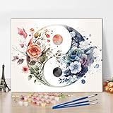 TISHIRON DIY Malen nach Zahlen für Erwachsene Abstraktes Blumen Yin Yang Symbol Malen nach Zahlen für Anfänger, Aquarellmeditationsölmalerei für die Wanddekoration zu Hause 16x20 Zoll