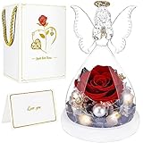 BoriYa Infinity Rosen Geschenk für Frauen - Mutter Geschenke für Muttertag, Ewige Rose im Glas Engel,Blumen Rose in Angel Glaskuppel mit LED Licht,Eternal Rosen Frauen Geschenk für Geburstag,Jahrestag